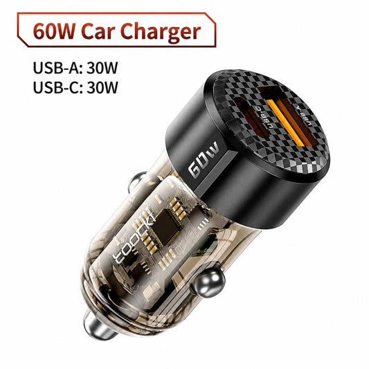 Toocki TC-CC25A 60W USB-A USB-C Dual Ports Car Charger, TC-CC25A