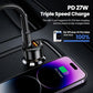 Black USB-C and USB-A car charger with checkered front and mounted base
