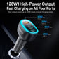 Black car fast charger with blue-lit oval glow and four USB ports