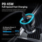 Black car charger showing blue ambient ring around USB-C and USB ports