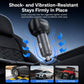 Black car charger plug with blue accent, shown secured for vibration resistance