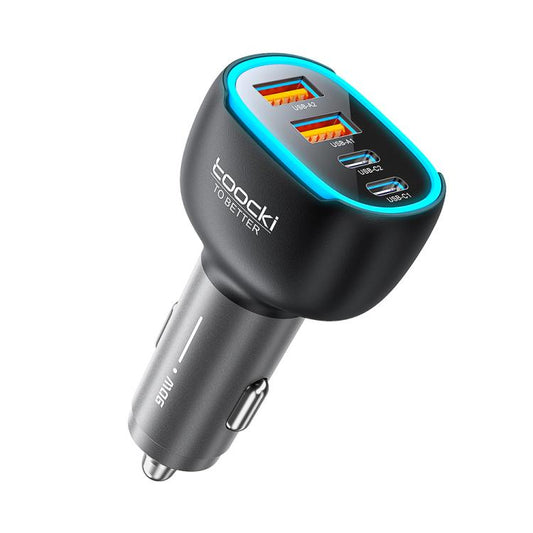 Toocki 90W 4-Port Zinc Alloy Car Charger 2x USB-A, 2x USB-C with Ambient Light, TQ-CC47