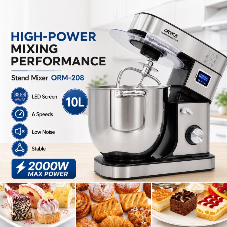 ORVICA ORM-208 Tabletop Stainless Steel Dough Kneading Mixing Machine, EU Plug