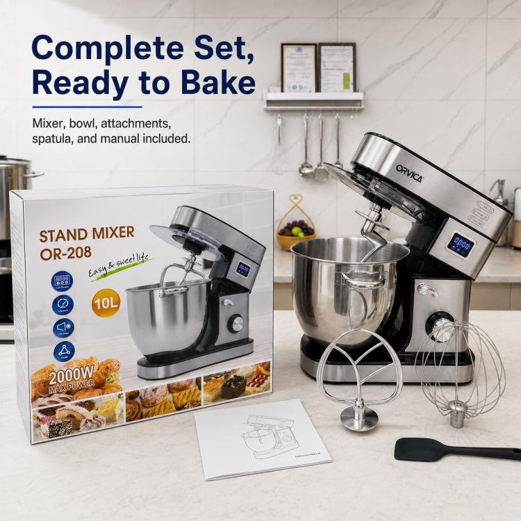ORVICA ORM-208 Tabletop Stainless Steel Dough Kneading Mixing Machine, EU Plug