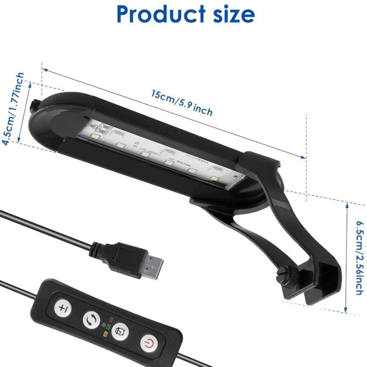 HS-Q1 USB DC5V 6W 15 LEDs Clip-on Aquarium Light with Timer and Dimming Function
