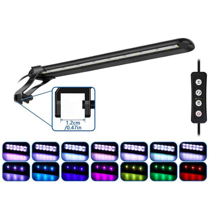 Clip-on aquarium LED light bar with black controller and dimming button panel