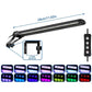 Clip-on aquarium LED light bar with controller, size marker, and LED color mode swatches
