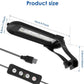 Clip-on aquarium LED light with product size measurements and USB power cord