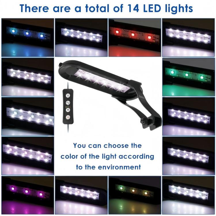Clip-on aquarium LED light bar with black housing and control buttons