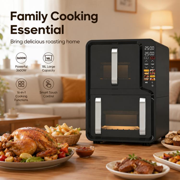 ORVICA ORM-8880 Double Drawer Large Capacity Air Fryer, EU Plug, US Plug, UK Plug, AU Plug