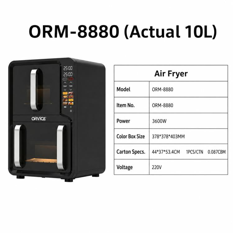 ORVICA ORM-8880 Double Drawer Large Capacity Air Fryer, EU Plug, US Plug, UK Plug, AU Plug
