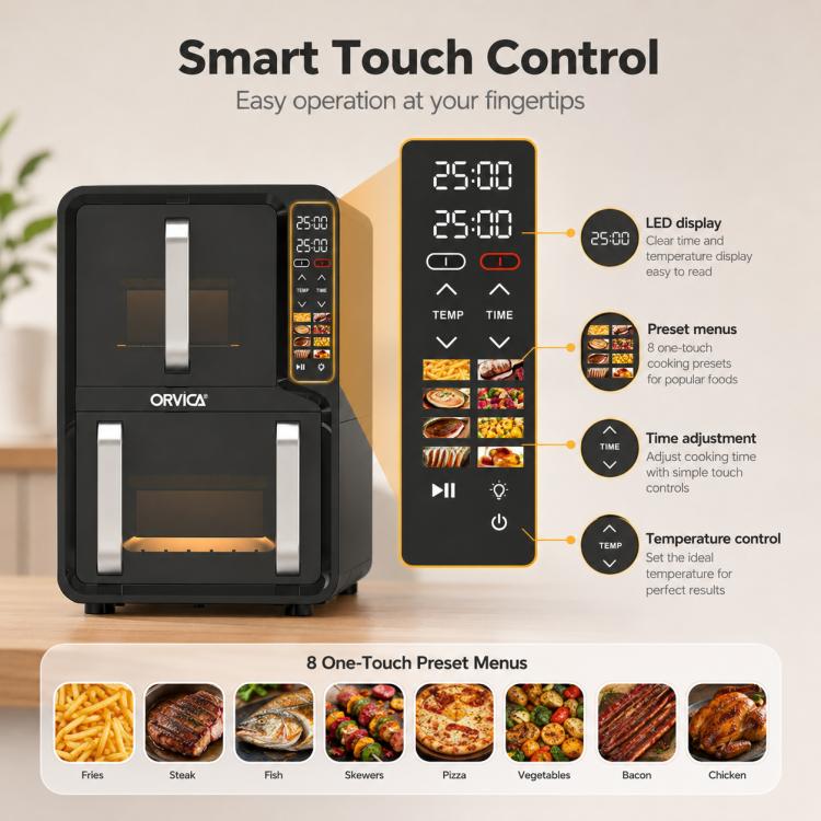 ORVICA ORM-8880 Double Drawer Large Capacity Air Fryer, EU Plug, US Plug, UK Plug, AU Plug