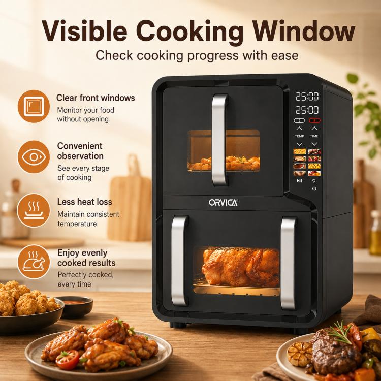 ORVICA ORM-8880 Double Drawer Large Capacity Air Fryer, EU Plug, US Plug, UK Plug, AU Plug