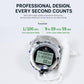 Silver sports stopwatch with black LCD and white coiled lanyard cord