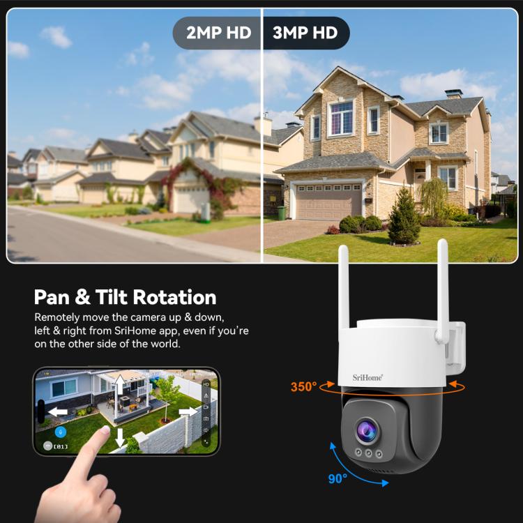SriHome SH056 3MP Outdoor AI Auto-Tracking Wireless WiFi Security Camera, EU Plug, US Plug, UK Plug, AU Plug