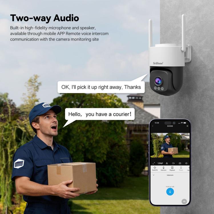 SriHome SH056 3MP Outdoor AI Auto-Tracking Wireless WiFi Security Camera, EU Plug, US Plug, UK Plug, AU Plug