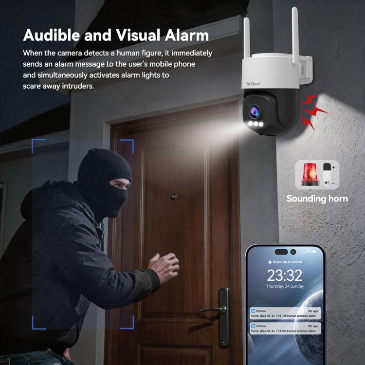SriHome SH056 3MP Outdoor AI Auto-Tracking Wireless WiFi Security Camera, EU Plug, US Plug, UK Plug, AU Plug