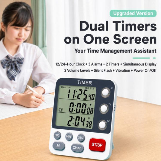 YS-319 Dual-Group Countdown Kitchen Timer Clock & Alarm with Mute and Flashing Light Alert, YS-319