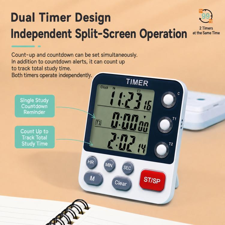 YS-319 Dual-Group Countdown Kitchen Timer Clock & Alarm with Mute and Flashing Light Alert, YS-319