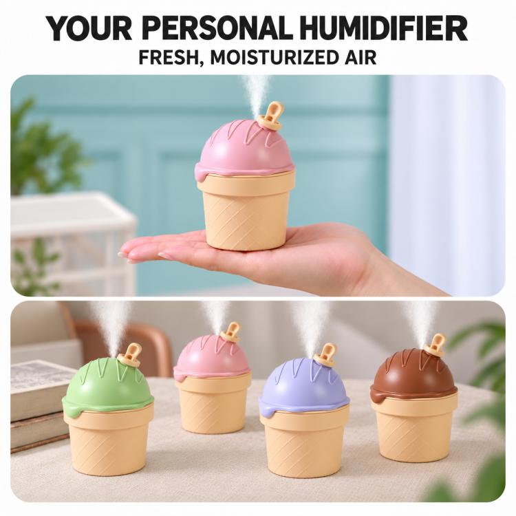 Ice Cream Shape Type-C Mini Desktop Night Light Humidifier, Water Tank Capacity: 150ml