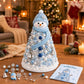 Beaded holiday snowman tree decoration with blue cone, pearl beads, and blue accents