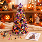 Multicolor beaded Christmas tree craft decoration with candy, pumpkin, and star motifs