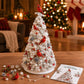 White beaded Christmas tree craft decoration with red bird and pinecone accents