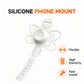 White silicone phone mount with flexible clip and hook strap