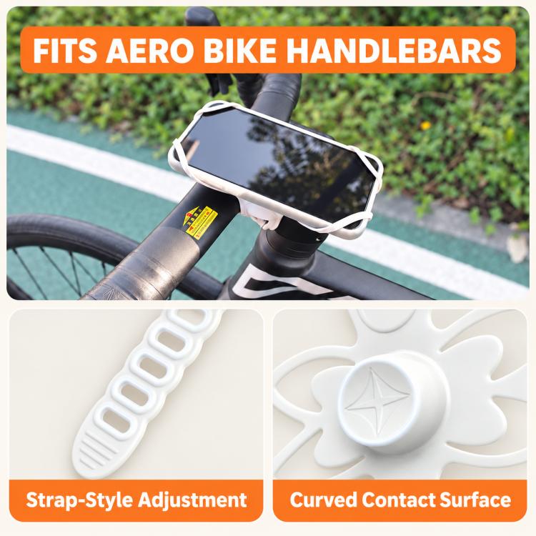 White silicone phone mount with adjustable strap for aero handlebars
