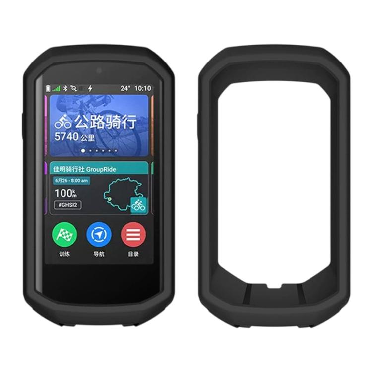 Black silicone protective cover for bike GPS, front screen and open back view