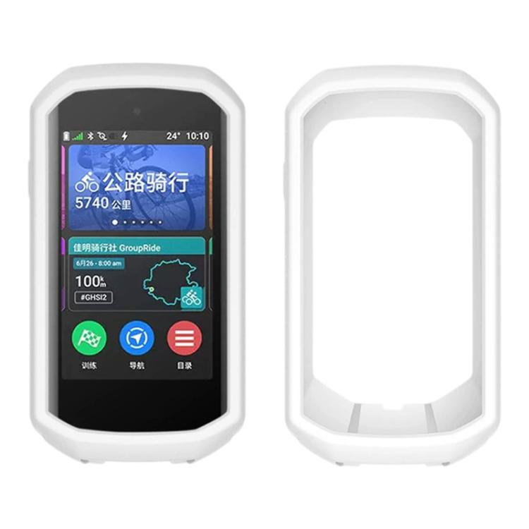 White silicone protective cover for bike GPS, front screen and open back view
