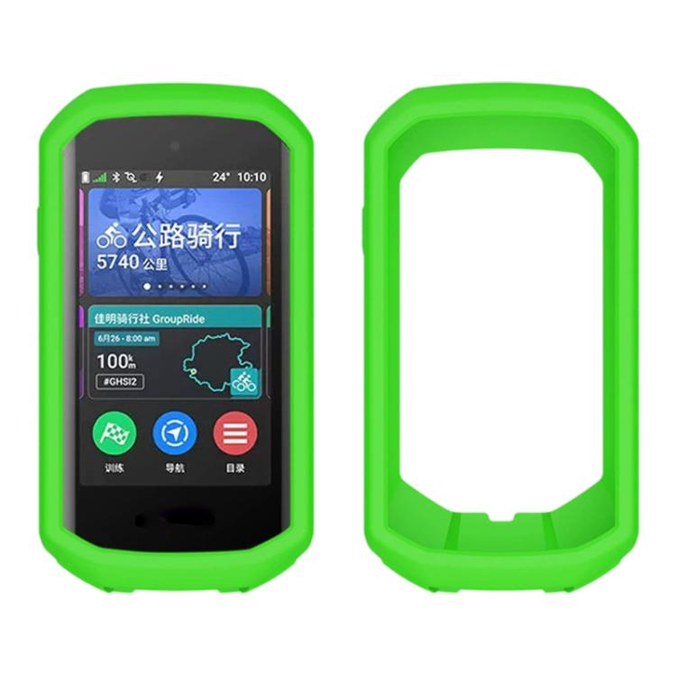 Green silicone protective cover for bike GPS, front screen and open back view