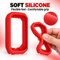 Red silicone protective cover with flexible grip, held by hand