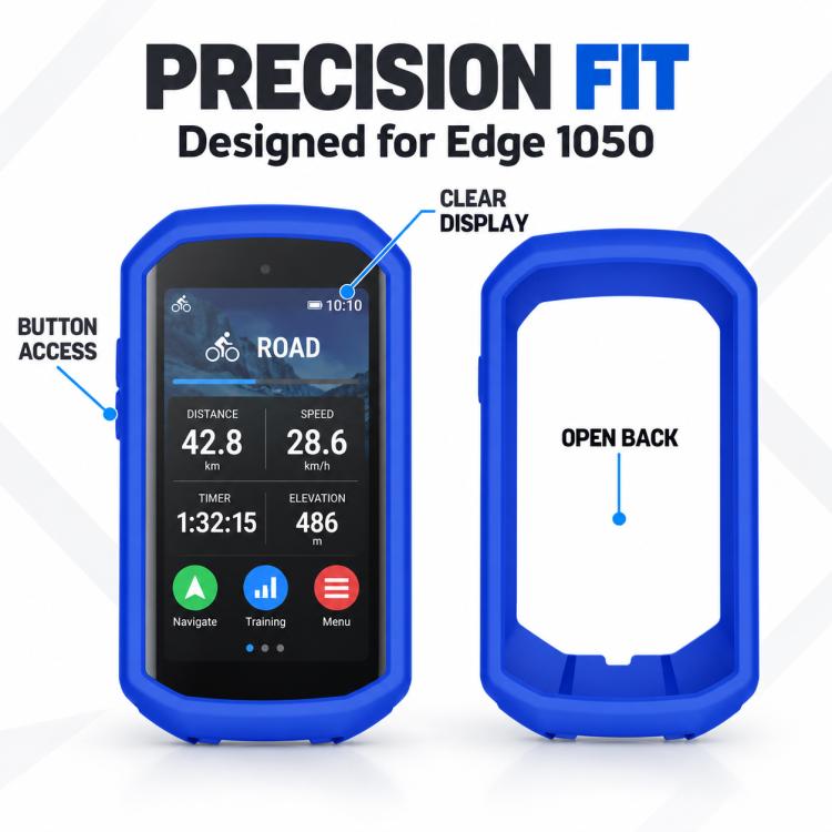 Blue silicone protective cover with clear display window and button access
