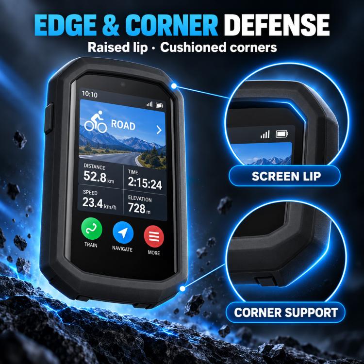 Black silicone protective cover with raised screen lip and cushioned corner support
