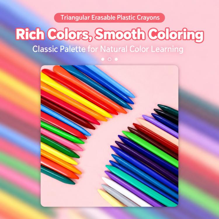 Children Washable Color Crayons Triangular Plastic Crayons, 12 Colors, 24 Colors, 36 Colors