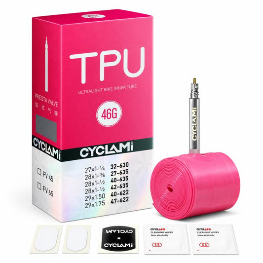 CYCLAMi TPU Ultra Light Bicycle Inner Tube, 30g-Road-FV45mm, 30g-Road-FV65mm, 30g-Road-FV85mm, 45g-Gravel-FV45mm, 45g-Gravel-FV65mm, 65g-MTB-26in, 65g-MTB-27.5in, 65g-MTB-29in