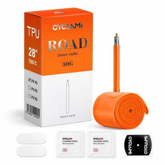 CYCLAMi Ultra Light Bicycle TPU Inner Tube, 30g-Road-PV45mm, 30g-Road-PV65mm, 30g-Road-PV85mm, 46g-Gravel-PV45mm, 46g-Gravel-PV65mm