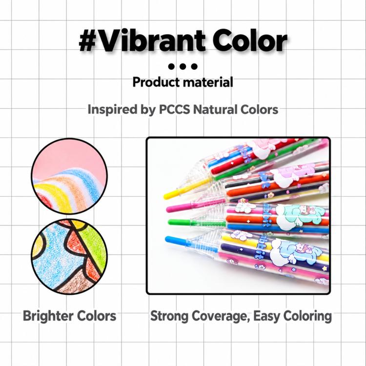 Assorted retractable click crayons with rabbit print in clear holders, vivid colored tips