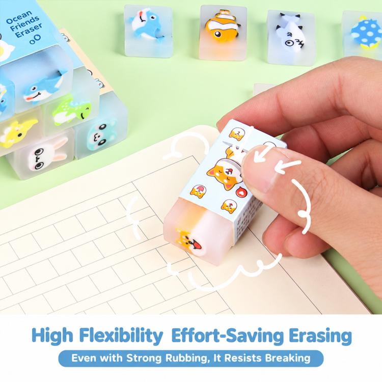 Cartoon animal eraser block pack, individual block held in a hand