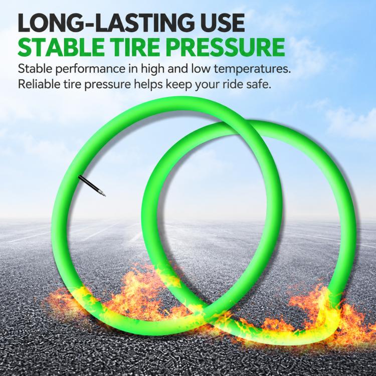 Green CYCLAMi TPU inner tube loop with valve stem shown for stable pressure