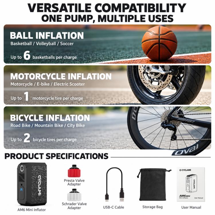 CYCLAMi AM6mini Portable Electric Inflator Pump for MTB & Road Bikes, AM6mini