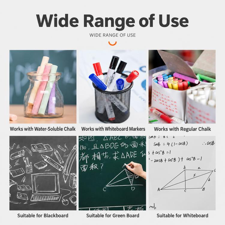 Spray eraser shown for use on chalkboard, green board, and whiteboard surfaces