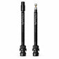 Pair of black Presta tubeless valve extenders with extended aluminum stems and rubber bases