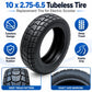 Black tubeless scooter tire with deep block tread, 10 x 2.75-6.5