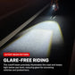 Bike front headlight casting a cutoff beam on the road surface