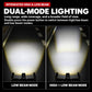 Dual-mode bike headlight showing low and high beam light pattern
