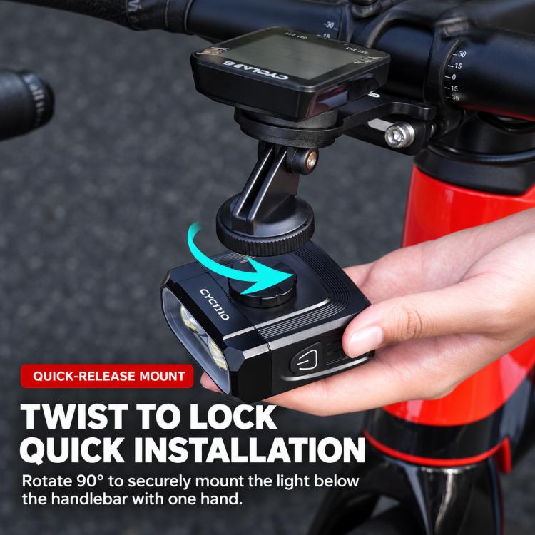 Twist-to-lock quick-release mount for bike headlight on handlebar