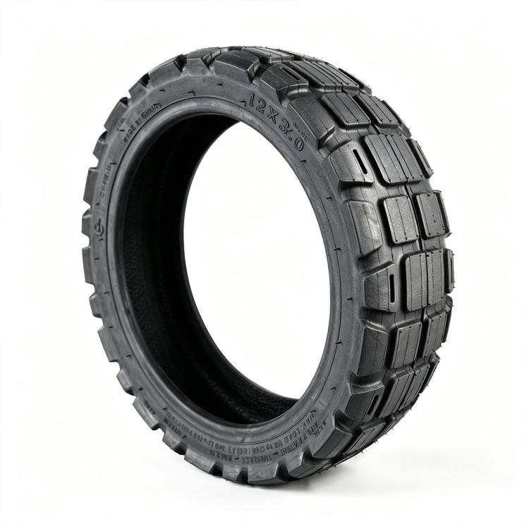 Universal electric scooter tire, black rubber with deep block tread, 12 x 3 inches