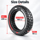 Solid scooter tire with black tread and red side stripe, dimension-style size markings